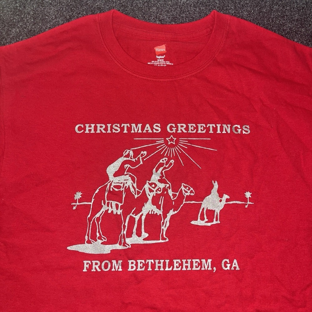 Bethlehem Georgia Post Office Red Christmas Card Stamp Hanes T Shirt Adult M - Picture 2 of 7